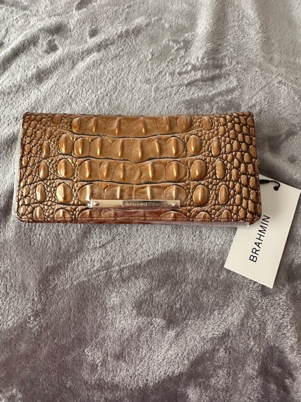 Women’s Brahmin Ady Wallet, Croc-Embossed Leather in Saddle Melbourne NWT